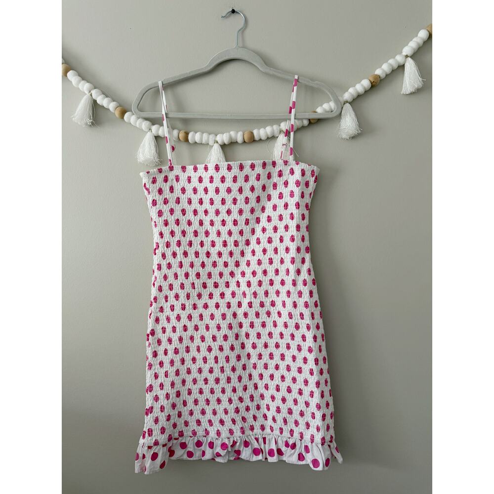 NWOT Lovers + Friends Burson Polka Dot Smcoked Mini Dress Hot Pink Size Small - Picture 3 of 4